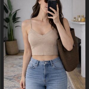 Universal Thread Tan Beige Fitted Crop Linen Cami Bralette